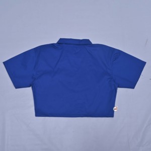 Blue Short Sleeve Bomber <b>Jacket</b> Women's Crop Zipper Front Solid Color Turn-down <b>Collar</b> Breathable Trendy Polyester Summer Style - Product Image 5
