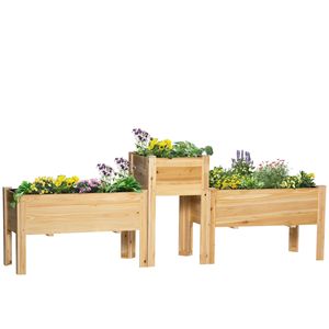 Set of 3 Elevated Wood <b>Planter</b> <b>Box</b> Raised Garden Bed with Legs Liner for Outdoor Plants Vegetables Herbs Flowers Backyard Patio - Product Image 1
