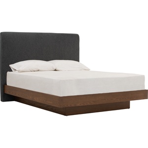 Cadre de lit rembourré moderne, lit plateforme en bois, tête de lit en tissu, mobilier de chambre pour hôtel et villa - Product Image 1