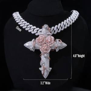 Pahal Fashion - Juego de Collar con Colgante de Cruz de Oro Rosa y Cadena Cubana, Joyería Unisex de Hip Hop con Moissanita VVS1 S925 - Product Image 2