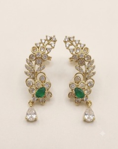 Pendientes de Oreja con Diseño de Hojas y Flores de Lujo, con Piedras Brillantes, Modernos y Elegantes, para Fiestas y Recepciones - Product Image 1