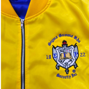 Top Selling Sorority Sigma Gamma Rho Zip Up Applique Embroidery Patches <b>Work</b> Silk Satin Divine Nine Organization Bomber Jackets - Product Image 3