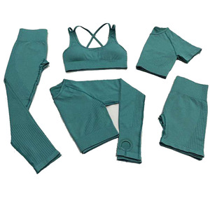 Conjunto Deportivo de 5 Piezas para Mujer, Talla Grande, Transpirable, Sin Costuras, Cintura Elástica, Sujetador Deportivo, Leggings, Pantalones Cortos, Ropa Deportiva - Product Image 1