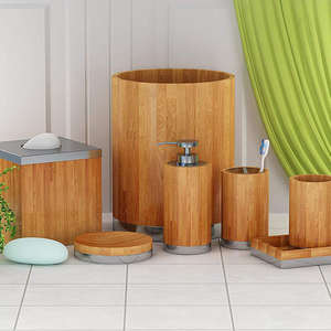 Ensemble d'accessoires de salle de bain en bois écologique de qualité supérieure, porte-brosse à dents, porte-savon, poubelle, organisateur pour la maison, l'hôtel - Product Image 2