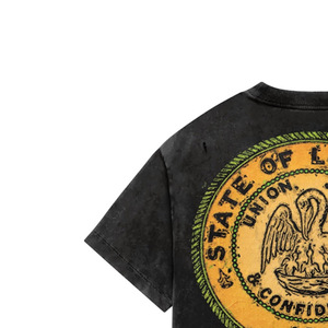 Men's Regular Fit Formal Knitted T-Shirt <b>Black</b> Cotton Vintage Louisiana State Seal Print Front Logo Short Sleeve <b>Turtleneck</b> - Product Image 4