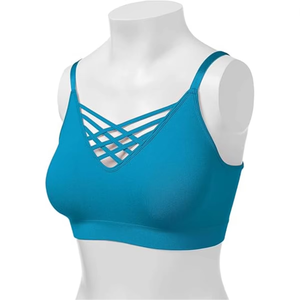 Soutien-gorge de sport pour femme bleu, dos croisé, sans armatures, respirant, séchage rapide, tricoté sans couture, vêtement de sport - Product Image 1