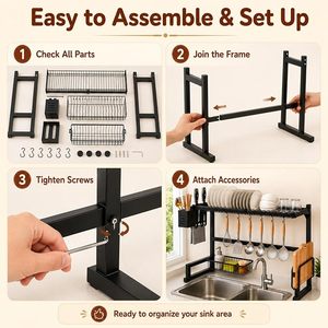 Escurridor de Platos Negro para Encima del Fregadero, Organizador de Almacenamiento de Dos Niveles para Fregadero de Cocina con Soporte para Utensilios y Tabla de Cortar - Product Image 2