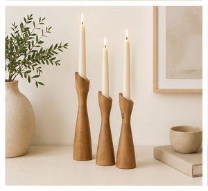Mid Century Modern <b>Set</b> Of 3 Wooden Taper <b>Candle</b> Holders Handcrafted Natural Solid Wood Candlestick Stand For Wedding Centerpiece - Product Image 6