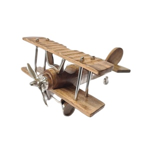 Modèle d'avion en bois artisanal avec hélice en métal, objets décoratifs, décoration de table, articles de salon - Product Image 1