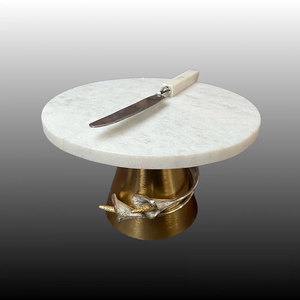 High Quality 100% Natural Stone <b>Marble</b> <b>Cake</b> <b>Stand</b> with Brass Base Custom Logo Reusable for Kitchen Parties & Weddings - Product Image 3
