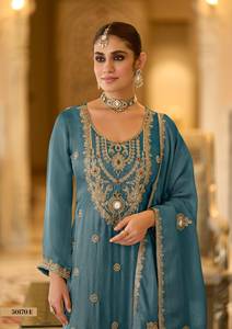 Premium Co-ord Silk Suit Pant Dupatta Set <b>Women</b> Traditional Embroidery <b>Kurta</b> Special Occasion Quick Dry Regular Fit Regular - Product Image 5