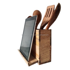 Multi-Functional Handmade Wooden Spoon Holder with <b>Tablet</b> <b>Stand</b> Premium Kitchen Utensil Organizer - Product Image 2