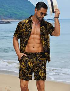 Ensemble de vacances pour hommes : chemise à manches courtes à imprimé tropical et short de plage assorti, tenue décontractée estivale colorée, ensemble deux pièces pour hommes - Product Image 6
