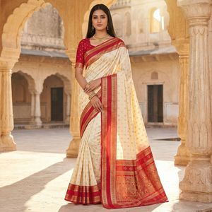 Indian Traditional Ethnic Banarasi Silk <b>Saree</b> with Zari Weaving Work for Wedding Occasion and Festive Function for Women Outfit - Product Image 1