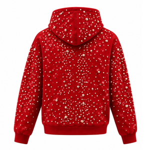 Sudadera con Capucha Roja con Cuentas de Perlas, Unisex, Estilo Casual, Holgada, con Cordón Ajustable en la Capucha y Bolsillo Tipo Canguro, Personalizable - Product Image 2