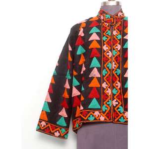 Veste Courte Décontractée pour Femme, Broderie Florale Boutonnée, Faite Main, Écologique, Style Plage, Hiver - Product Image 2