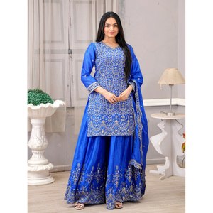 Tenue de soirée pour femmes de créateur Ensemble de costumes Sharara Séquence Brodée Travail - Product Image 2