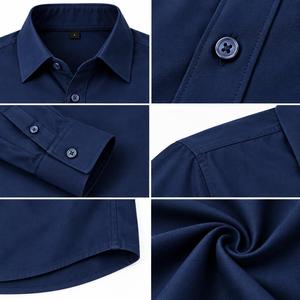 Chemise habillée unie à manches longues pour homme, col montant, 100 % coton tricoté, infroissable, boutons en corne, décontractée, respirante, écologique, ODM - Product Image 6
