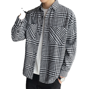 High Quality <b>Mens</b> Plaid Flannel Shirt Jacket Hooded <b>Thermal</b> Fleece Outerwear Long Sleeve Shacket Wholesale - Product Image 2