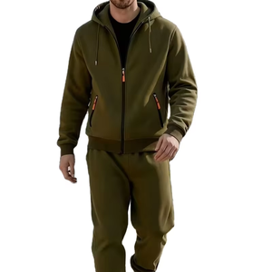 Hooded 100% Cotton Terry Knitted 300g Solid Two-Piece Winter Streetwear Men's Tracksuit Set Stylish Comfortable Long Sleeve - Product Image 1