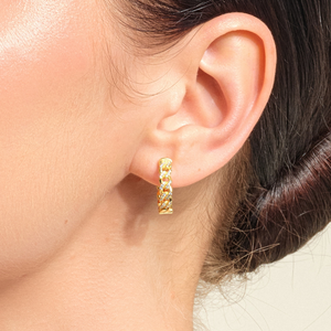 Pendientes de Aro Huggie con Cadena Cubana de Oro Sólido de 14K y Diamantes Cultivados en Laboratorio, Chapados en Rodio, Certificados por IGI, Regalo de Lujo para Fiestas y Aniversarios - Product Image 2