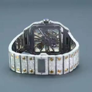 Reloj Mecánico Cuadrado de Lujo con Esfera Hueca y Diamantes, Caja y Correa Completamente Adornadas con Diamantes, Disponible para Venta al por Mayor - Product Image 2