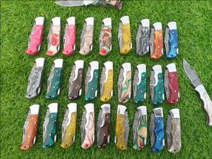 Handmade DIY OEM Damascus Steel Folding <b>Knife</b> with Colorful Micarta Handle Serrated Clip Point <b>Blade</b> Outdoor EDC Hunting <b>Knife</b> - Product Image 2