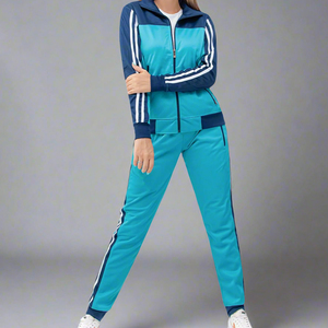 Wholesale Sporty <b>Tracksuit</b> Set Full Sleeve Color Blocking Zipper Closure Side Pockets Breathable Polyester WOMEN <b>Tracksuit</b> - Product Image 1