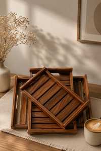 Bandeja de Servir de Madera Hecha a Mano Personalizada |   Mesa de Centro Moderna de Lujo con Bandeja Otomana |   Regalo Personalizado, Té para el Desayuno y Aperitivos - Product Image 6