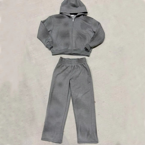 Breathable Eco-Friendly Lightweight Gray Solid <b>Women</b> Hooded Zip Winter Tracksuit Set Short Jacket Elastic Waist <b>Sweatpants</b> - Product Image 3