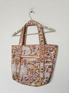 Bolso Tote Mediano Acolchado Rosa y Amarillo con Cierre de Cremallera, Asas Dobles, Reutilizable, para Compras Diarias de Mujer - Product Image 5