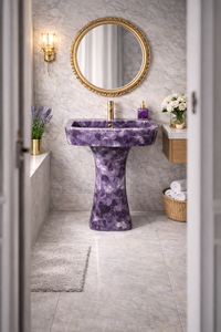 Lavabo de Pedestal de Mármol Amatista Púrpura Natural de Lujo, Lavabo de Piedra Independiente para Proyectos de Villas y Hoteles - Product Image 4