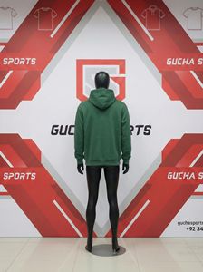 Sudadera con capucha verde oscuro hecha con suave tejido de algodón, corte holgado unisex, bolsillo tipo canguro, capucha ajustable, puños acanalados. - Product Image 4