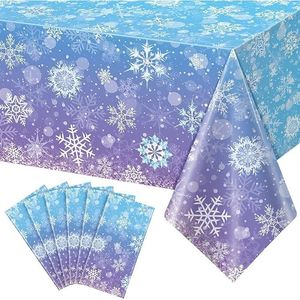 Set di 6 Tovaglie Monouso in Plastica con Motivo Fiocchi di Neve, Blu e Viola, Decorazioni per l'Inverno - Product Image 1