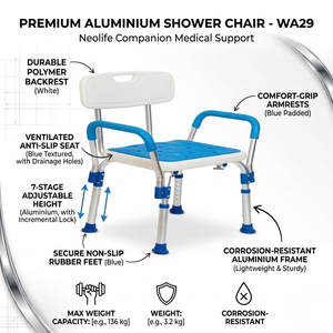 Heavy Duty Aluminium Shower Chair with Armrests | Height Adjustable Anti Slip Bath Seat <b>for</b> Elderly Care <b>Bathroom</b> Safety <b>Stool</b> - Product Image 5