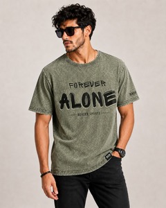 เสื้อยืดผู้ชายซักกรดผ้าฝ้ายแบบลำลองสไตล์สตรีทแบบ100% เสื้อยืดซักกรดใส่ได้พอดีตัวเป็นมิตรกับสิ่งแวดล้อม - Product Image 1