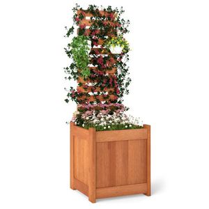 Fioriera Rialzata in Legno Massello 16"x16"x48" con Traliccio 2-in-1, Recinzione e Cancello Impermeabili con Olio di Teak 2-in-1, Prodotto da Giardino - Product Image 1