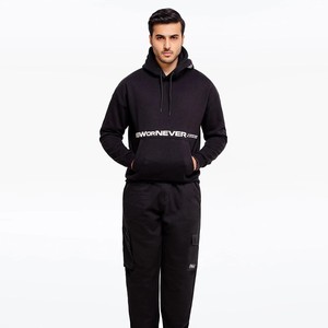 Sudadera con Capucha Negra para Hombre con Estampado de Letras en la Parte Delantera, Corte Regular, Estilo Casual para Otoño, Tejido de Punto 100% Algodón - Product Image 1