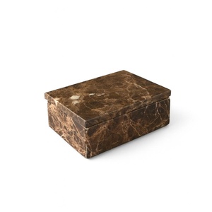 Caja de Almacenamiento de Mármol Marrón, Organizador de Piedra Natural de Lujo, Contenedor Decorativo de Mármol, Caja de Vanidad Hecha a Mano, Decoración Elegante para Mesa - Product Image 3