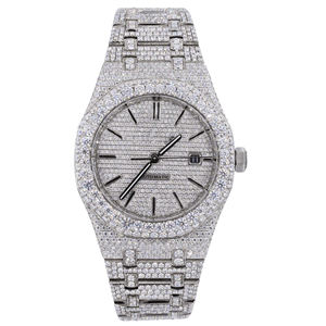 Montre à quartz pour homme en acier inoxydable, style hip-hop, avec diamants Moissanite VVS, bracelet de 20 mm et cadran en verre - Product Image 1