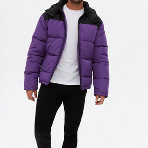 <b>Men's</b> <b>Purple</b> Hooded Puffer Jacket Windproof Winter Coat With Zipper Casual Style Regular Fit Polyester Filling - Product Image 1