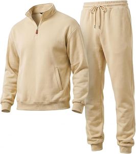 Ensemble de survêtement décontracté pour homme, vert olive, anti-boulochage, délavé à l'acide, avec demi-fermeture éclair, manches longues, couleur unie, pantalon à cordon de serrage, coupe droite - Product Image 2