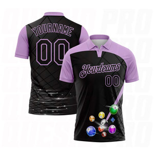 Bolas de Billar Personalizadas en Negro y Morado Claro, con Logotipo del Equipo y Nombre Bordado, Impresión Digital por Sublimación, Transpirables y Resistentes a la Humedad - Product Image 1