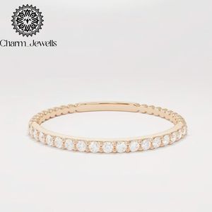 แหวนเพชรโมอิสซาไนต์ชุบทอง 18K สำหรับผู้หญิงจาก Charm_Jewells ดีไซน์แบบ Eternity Band ประดับเพชรทรงกลมเจียระไนแบบ Brilliant Cut แหวนหมั้นคลาสสิก - Product Image 4