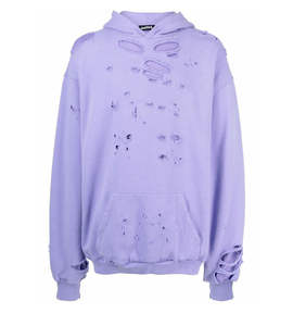 Hoodie streetwear vintage en coton personnalisé, sans cordon, avec motifs graphiques, coupe patchwork, effet vieilli et déchiré, style denim tears, vente en gros - Product Image 6