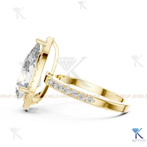 Bague de Fiançailles en Or Massif avec Diamant CVD Oval Taille Halo Certifié IGI, Bande Pavée, Cadeau d'Anniversaire de Mariage, Vente en Gros Personnalisée - Product Image 3
