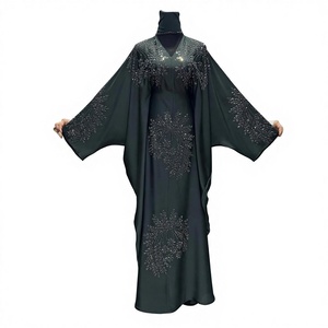 Abaya de gros modeste de Dubaï, perlée et pailletée, à manches longues, traditionnelle musulmane, faite à la main, pour mariage, respirante, col en V pour femme - Product Image 5
