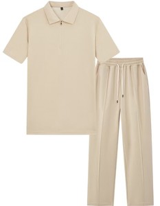 Men's Casual Polo Tracksuit Set Short Sleeve Zip Polo Shirt with Elastic Waist <b>Pants</b> Breathable Summer Sport Two Piece Outfit - Product Image 1