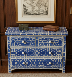 Aparador Contemporáneo con Incrustaciones de Hueso Azul, Gabinete de Almacenamiento con Cajones, Detalles de Ágata, Cómoda de Madera de Tres Niveles para Sala de Estar - Product Image 1