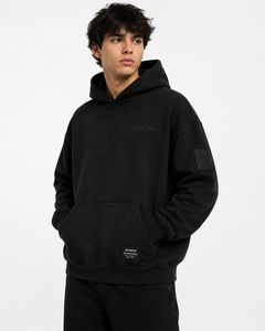 Sweat-shirt à capuche essentiel pour homme, en molleton de coton épais de qualité supérieure, coupe classique, brodé, couleur noir uni - Product Image 4